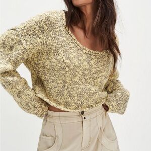 Free People firefly pull over sweater grey lemon combo